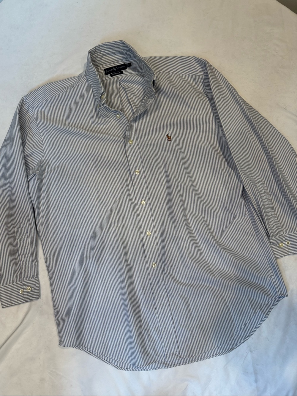 Ralph Lauren Classic Fit 16.5 32/33 Blue White Striped Button Down Pony Shirt